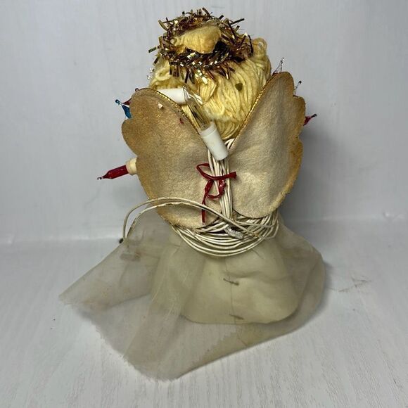 VTG 10 Light Angel Tree Topper 7" Japan Closed Eyes Yarn Hair Chiffon NOT WRKNG - Picture 4 of 6